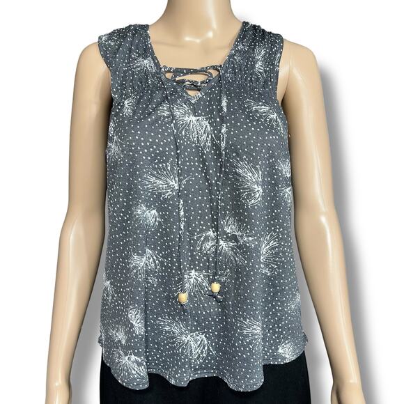 Maurices Womens Tank Top Sleeveless Pullover Laced V Neck Summer Gray White Med - Picture 1 of 11